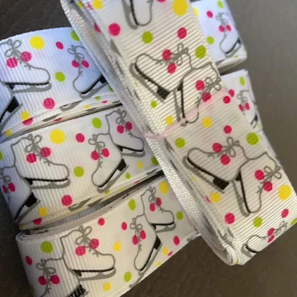 Grosgrain Ribbon 7/8” 5 yards 5/$20 Christmas Winter ice skates snow skating NEW